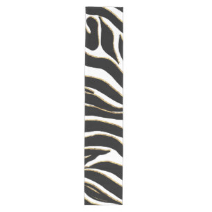Elegant Black Gold Zebra White Animal Print Medium Table Runner