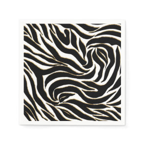 Elegant Black Gold Zebra White Animal Print Napkins