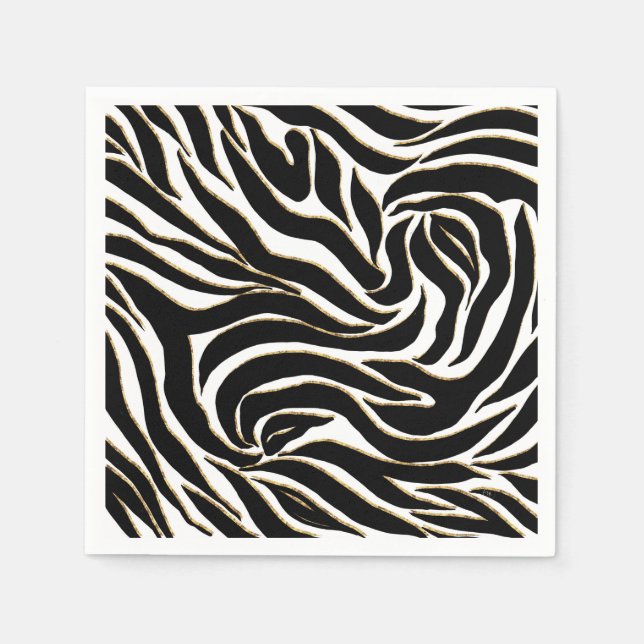 Elegant Black Gold Zebra White Animal Print Napkins (Front)