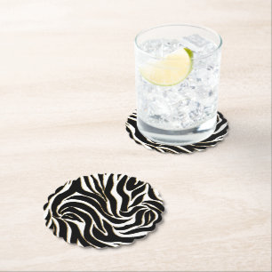 Elegant Black Gold Zebra White Animal Print Paper Coaster
