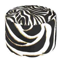 Elegant Black Gold Zebra White Animal Print Pouf