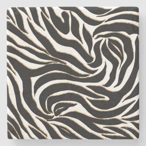 Elegant Black Gold Zebra White Animal Print Stone Coaster