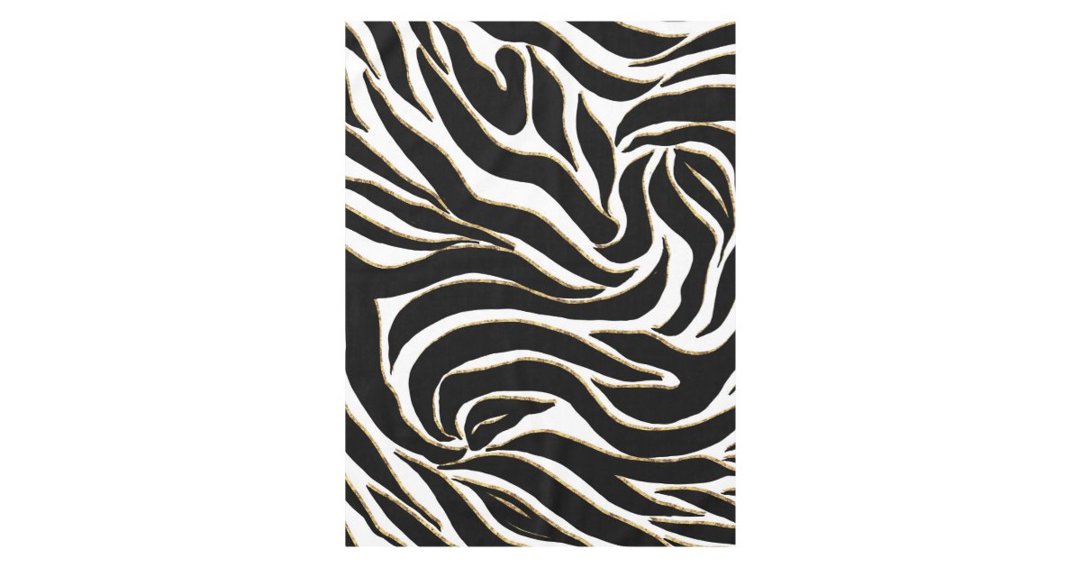 Elegant Black Gold Zebra White Animal Print Tablecloth | Zazzle