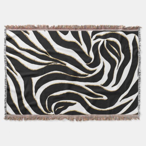 Elegant Black Gold Zebra White Animal Print Throw Blanket