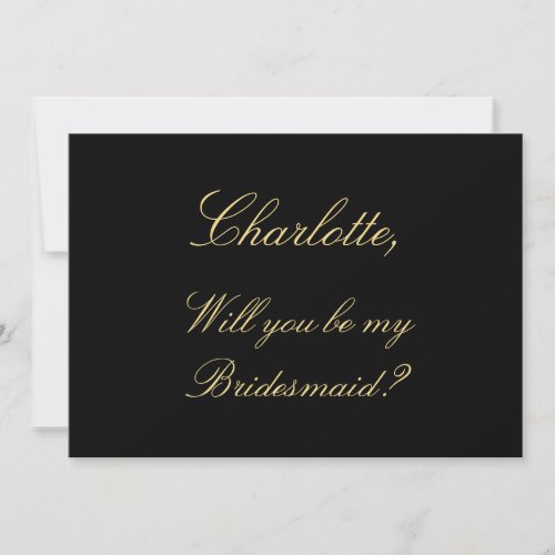 Elegant Black Golden Beige Bridesmaid Proposal Invitation