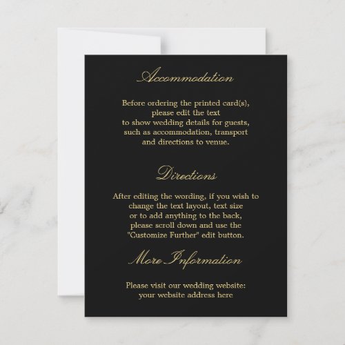 Elegant Black Golden Beige Wedding Details Card