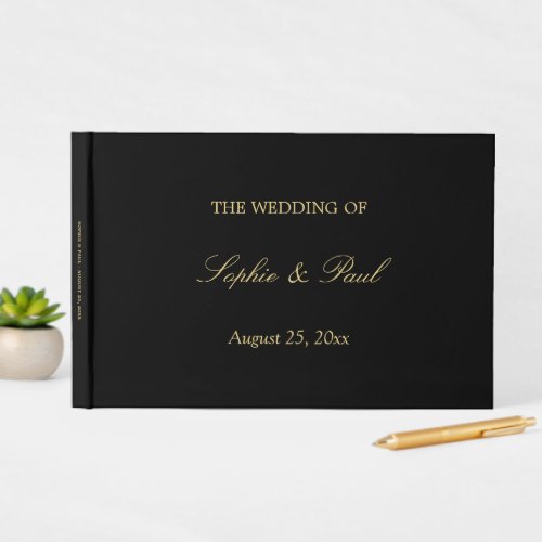 Elegant Black Golden Beige Wedding Guest Book