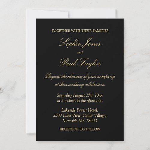 Elegant Black Golden Beige Wedding Invitation