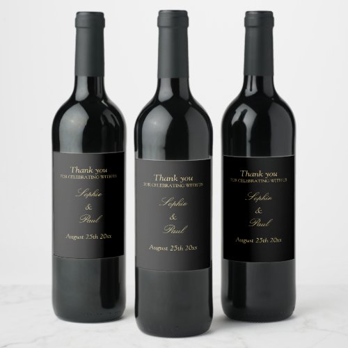 Elegant Black Golden Beige Wedding Wine Labels