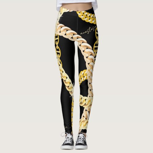 Elegant Black  Golden Chains Leggings