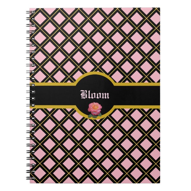 Elegant Black & Golden Diamond Pattern Notebook (Front)