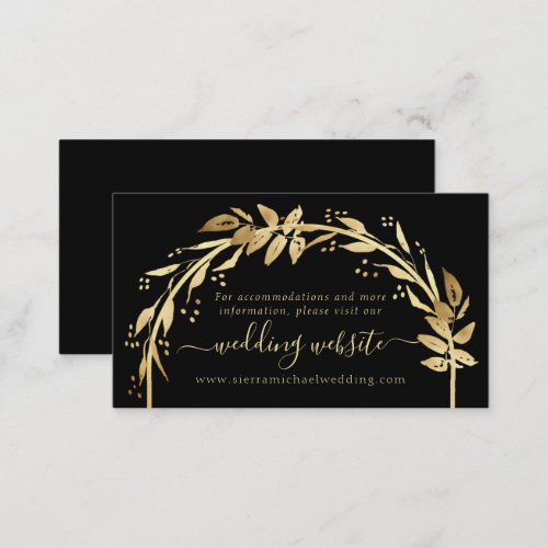 Elegant Black Golden Foliage Arch Wedding Website Enclosure Card