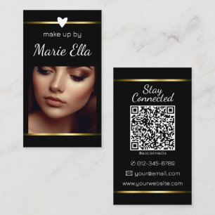 Elegant Black Golden Heart Photo QR Code Template  Business Card