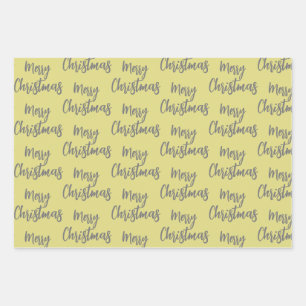 Elegant Black Golden Merry Christmas Tree Pattern Wrapping Paper Sheets