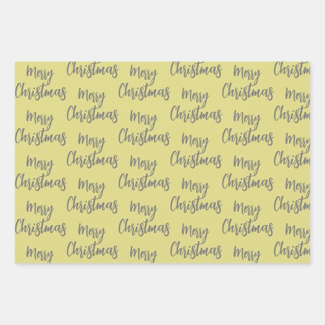 Elegant Black Golden Merry Christmas Tree Pattern Wrapping Paper Sheets (Front)