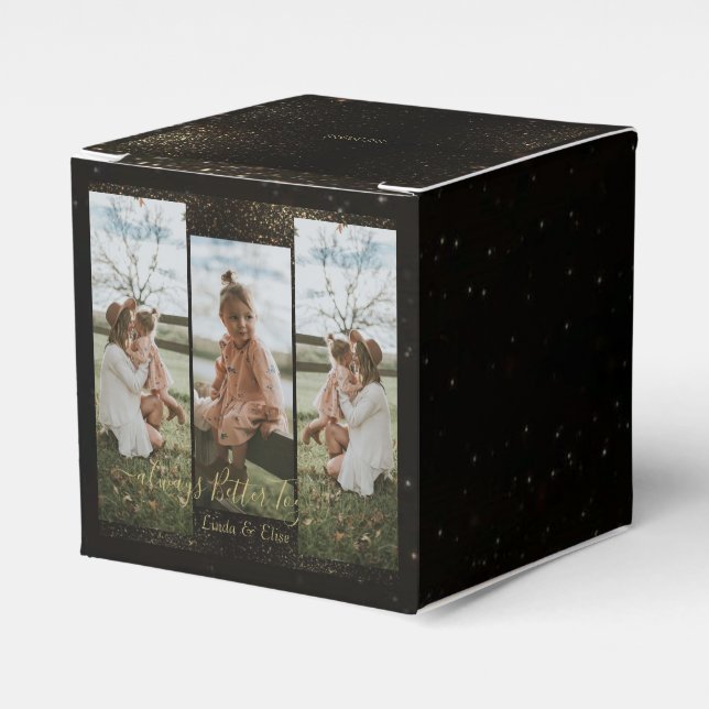 Elegant black golden Personalized Photo and Text  Favor Boxes (Front Side)