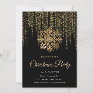 Elegant Black Golden SnowflakeFrame Christmas Invitation