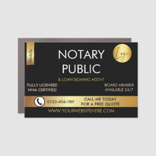 Elegant Black&GoldNotary Public Loan Signing Car Magnet