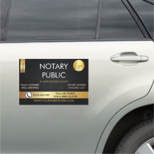 Elegant Black&GoldNotary Public Loan Signing matt Car Magnet