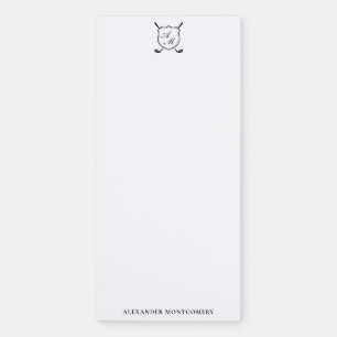 Elegant Black Golf Monogram Crest Magnetic Notepad