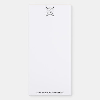 Elegant Black Golf Monogram Crest Magnetic Notepad