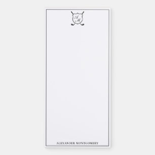Elegant Black Golf Monogram Crest Magnetic Notepad
