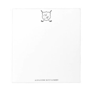 Elegant Black Golf Monogram Crest Notepad