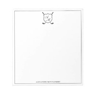 Elegant Black Golf Monogram Crest Notepad