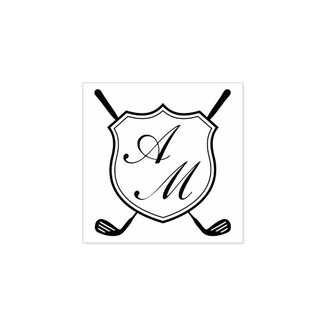 Elegant Black Golf Monogram Crest Rubber Stamp (Imprint)