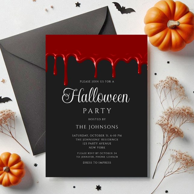 Elegant Black Gothic Blood Dripping Halloween Invitation (Elegant Black Gothic Blood Dripping Halloween Invitation)
