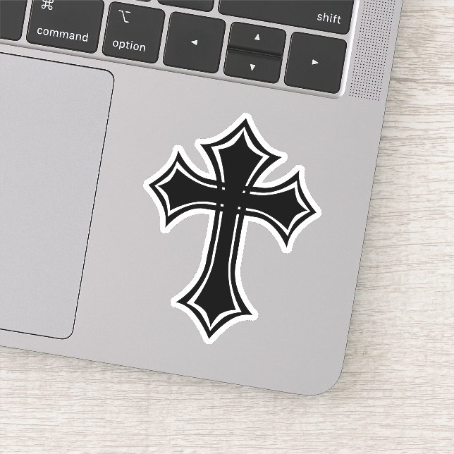 Elegant Black Gothic Cross Sticker (Detail)