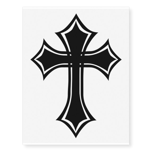 Elegant Black Gothic Cross Temporary Tattoos (Front)