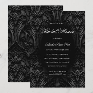 Elegant Black Gothic Damask Moody Bridal Shower Invitation