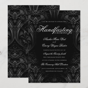 Elegant Black Gothic Damask Moody Handfasting Invitation