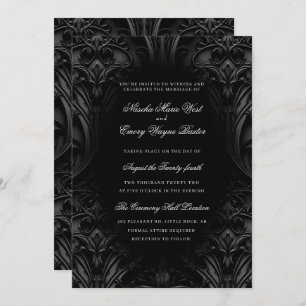 Elegant Black Gothic Damask Moody Wedding Invitation
