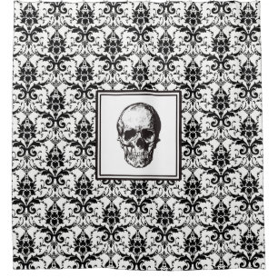 Elegant Black Gothic Damask Pattern Skull Shower Curtain
