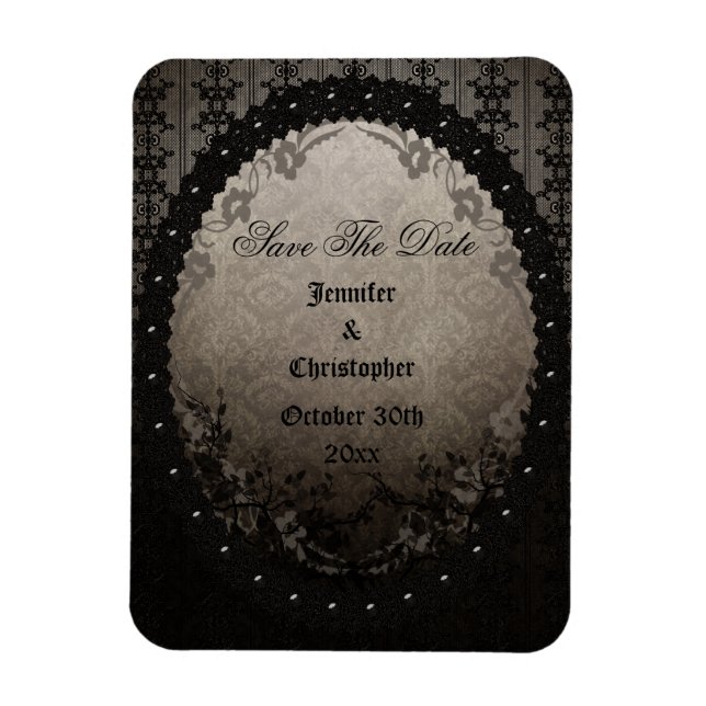 Elegant Black Gothic Frame Save The Date Wedding Magnet (Vertical)