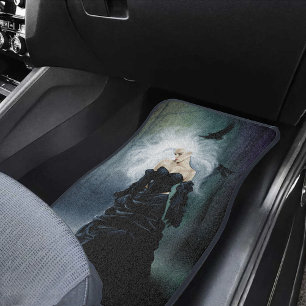Elegant Black Gothic Mysterious Woman Ravens Mist Car Floor Mat