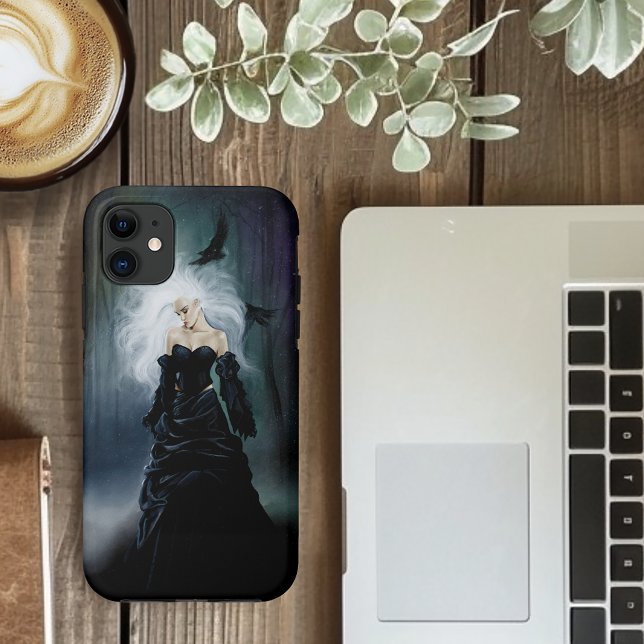 Elegant Black Gothic Mysterious Woman Ravens Mist Case-Mate iPhone Case (Creator Uploaded)