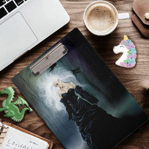 Elegant Black Gothic Mysterious Woman Ravens Mist Clipboard