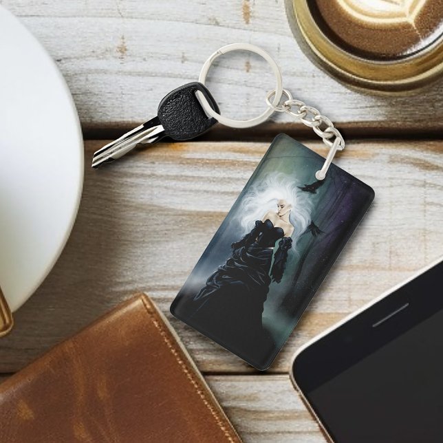 Elegant Black Gothic Mysterious Woman Ravens Mist Keychain (Creator Uploaded)