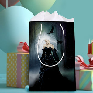 Elegant Black Gothic Mysterious Woman Ravens Mist Medium Gift Bag