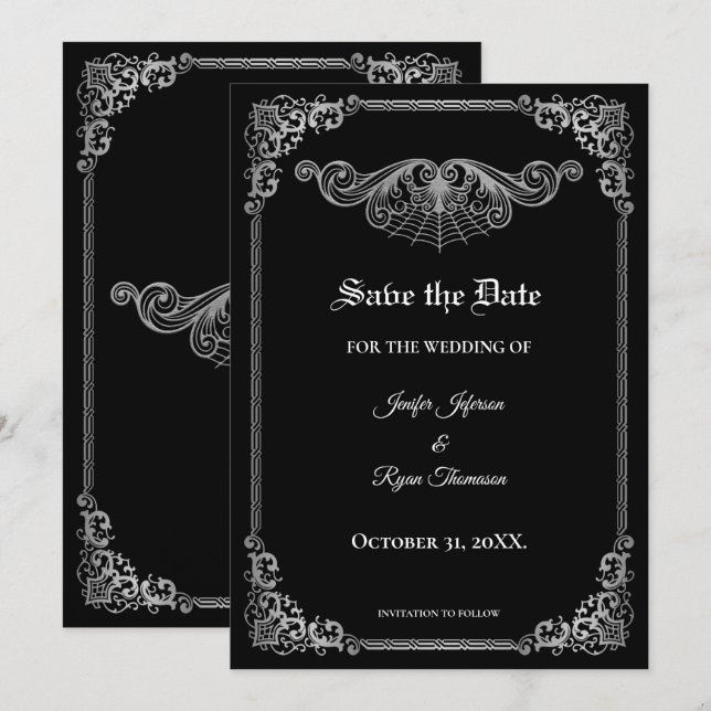 Elegant black Gothic wedding save the date Announcement (Front/Back)