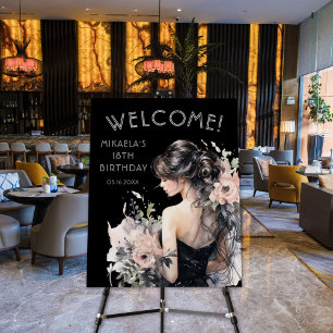 Elegant Black Gown 18th Birthday Welcome Sign