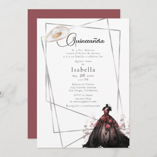 Elegant Black Gown Quinceanera Invitation