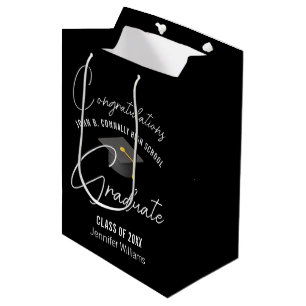 Elegant Black Graduate 2026 Graduation Party Medium Gift Bag