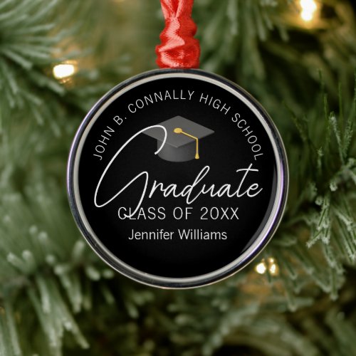 Elegant Black Graduate Custom Graduation Christmas Metal Ornament