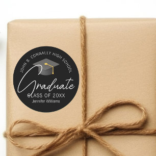 Elegant Black Graduate Custom Graduation Party Classic Round Sticker