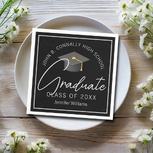 Elegant Black Graduate Custom Graduation Party Napkins