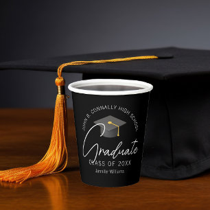 Elegant Black Graduate Custom Graduation Party Paper Cups